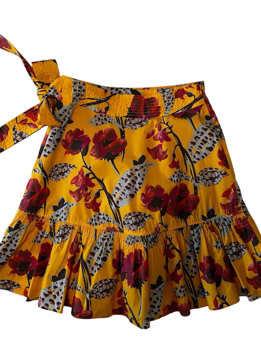 A.L.C. Hampton Yellow Floral Print Poplin Wrap Mini Skirt Sz 0 - Picture 11 of 12